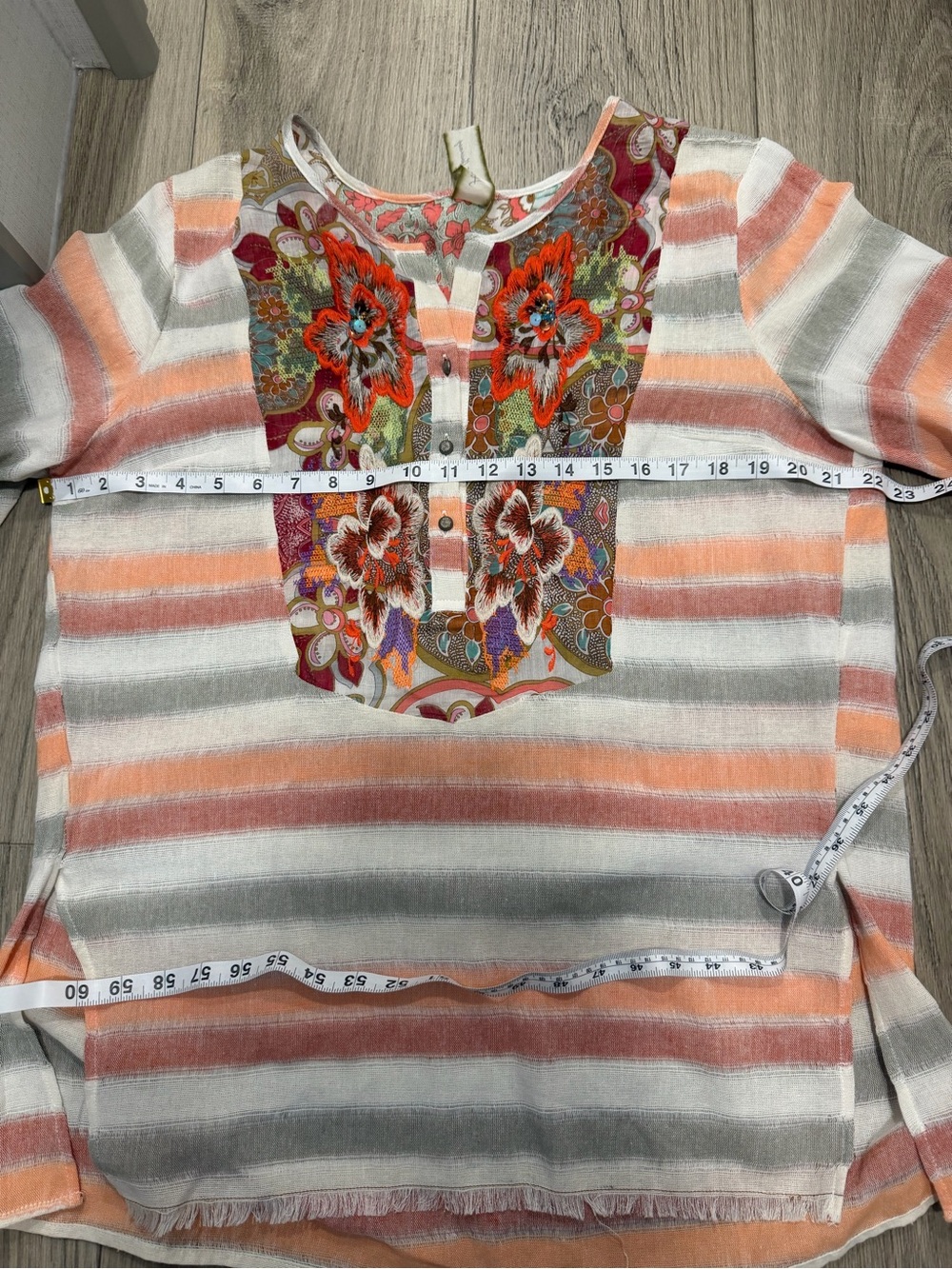 Aratta Peach and Cream Embroidered Striped Tunic - Picture 9 of 9